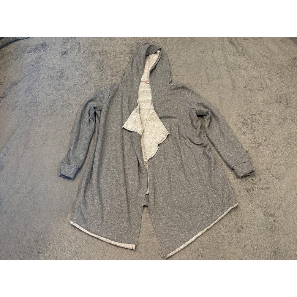 Juicy Couture Womens Small Grey Metallic Shimmer Open Front Hooded Cardigan